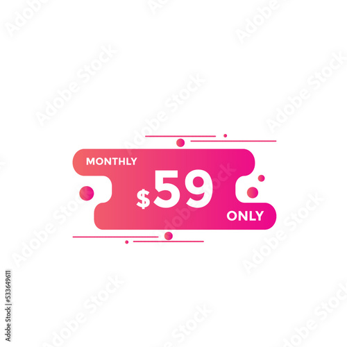 59 dollar price tag. Price $59 USD dollar only Sticker sale promotion Design. shop now button for Business or shopping promotion
