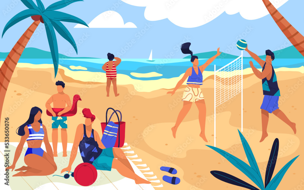 Summer beach recreation or activity, vector banner