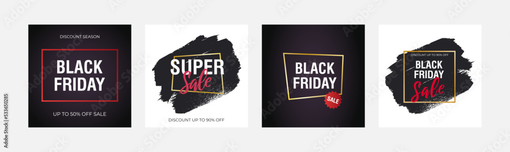 Black friday sale banners set. Vector design square templates for sale. Black friday sale banners set. Vector design square templates for sale.