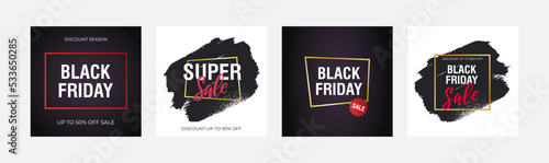 Black friday sale banners set. Vector design square templates for sale.