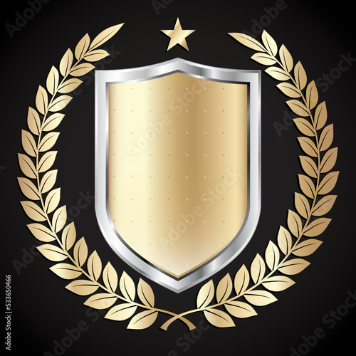 golden shield with laurel wreath / vector illustration