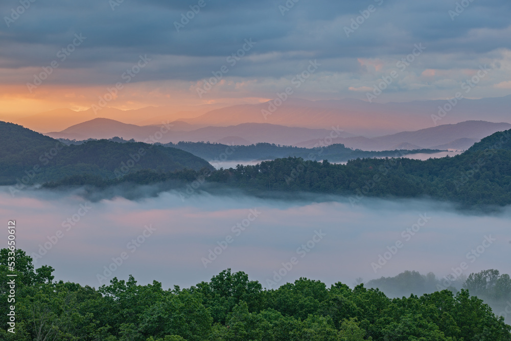 Spring sunrise from the West Foothills Parkway, Great Smoky Mountains National Park, Tennessee, USA Spring sunrise from the West Foothills Parkway, Great Smoky Mountains National Park, Tennessee, USA