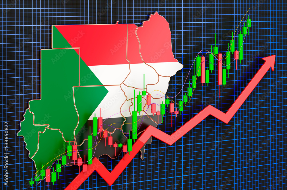 Economic growth in Sudan, uptrend market, concept. 3D rendering Economic growth in Sudan, uptrend market, concept. 3D rendering