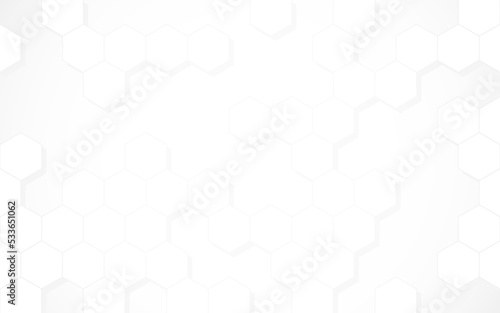 Hexagon background. Minimal white template. Neutral honeycomb texture with soft shadow. Smooth hexagon wallpaper. Clean website backdrop. Vector illustration