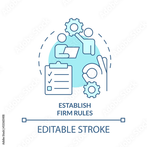 Establish firm rules turquoise concept icon. Tip for coaching abstract idea thin line illustration. Set boundaries. Isolated outline drawing. Editable stroke. Arial, Myriad Pro-Bold fonts used