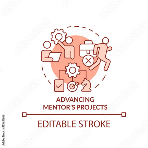 Advancing mentor projects terracotta concept icon. Ethical issue in mentoring abstract idea thin line illustration. Isolated outline drawing. Editable stroke. Arial, Myriad Pro-Bold fonts used