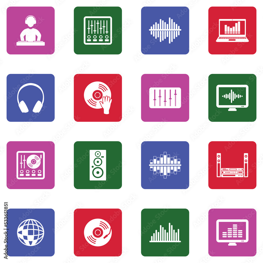 Electronic Music Icons. White Flat Design In Square. Vector Illustration. Electronic Music Icons. White Flat Design In Square. Vector Illustration.