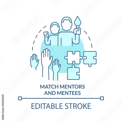 Match mentors and mentees turquoise concept icon. Path to effective mentoring abstract idea thin line illustration. Isolated outline drawing. Editable stroke. Arial, Myriad Pro-Bold fonts used
