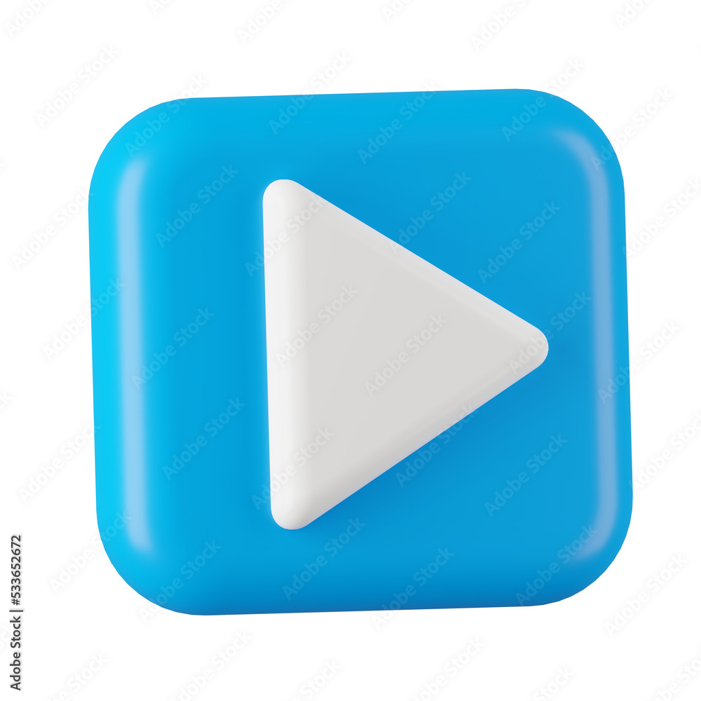 3d render of media play video button icon. 3d render of media play video button icon.