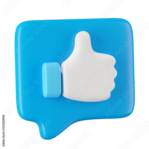 3d render of blue like icon in speech bubble, Social media concept.