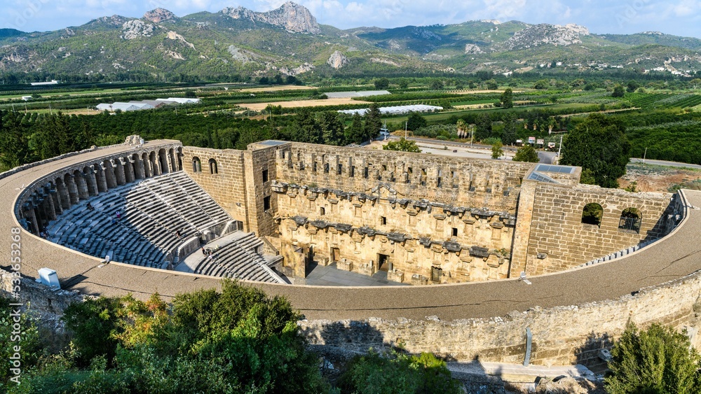 Naklejka premium TURKEY - ANTALYA - THE RUINS OF THE AMPHITHEATER IN ASPENDOS - 2022 - JOHANN MUSZYNSKI