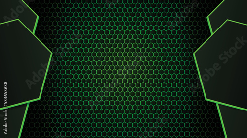 hexagon abstract green neon background