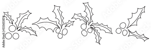 Line art doodle set of holly berry as element for Christmas decoration. Vector illustration. 