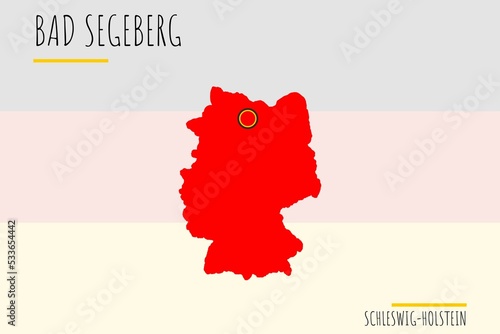 Bad Segeberg: Illustration einer Markierung der Stadt Bad Segeberg in den Umrissen von Deutschland im Bundesland Schleswig-Holstein photo
