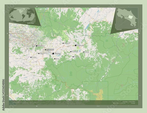 Cartago, Costa Rica. OSM. Labelled points of cities photo