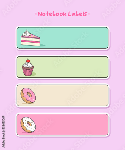 notebook label pack, cute icon cakes illustration #08