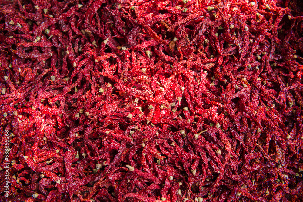 Fototapeta premium traditional dried Red hot chili peppers ingredient background.