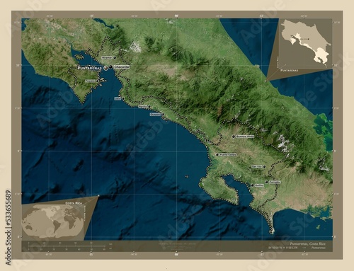 Puntarenas, Costa Rica. High-res satellite. Labelled points of cities photo