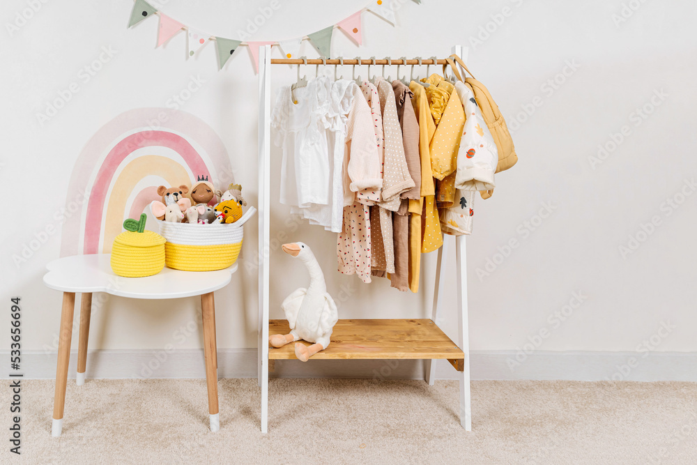 Children Wardrobe, Montessori Clothing Rack With Hangers for Kids