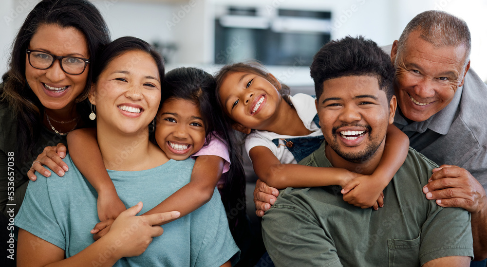 Portrait, love and big family in New Zealand happy to enjoy quality time, bonding and hugging on a weekend together. Senior grandparents, mother and father smiling with children on a sofa on holiday Portrait, love and big family in New Zealand happy to enjoy quality time, bonding and hugging on a weekend together. Senior grandparents, mother and father smiling with children on a sofa on holiday