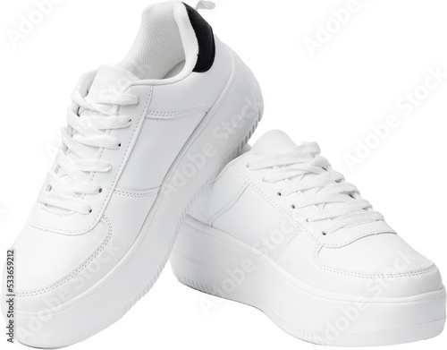 New pair of white sneakers isolated on white background photo