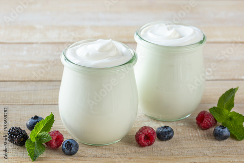 fresh greek yogurt in glass jar