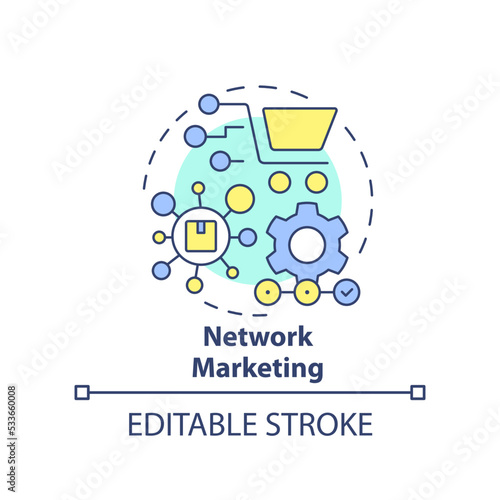 Network marketing concept icon. Multi level marketing model. Emerging business trend abstract idea thin line illustration. Isolated outline drawing. Editable stroke. Arial, Myriad Pro-Bold fonts used