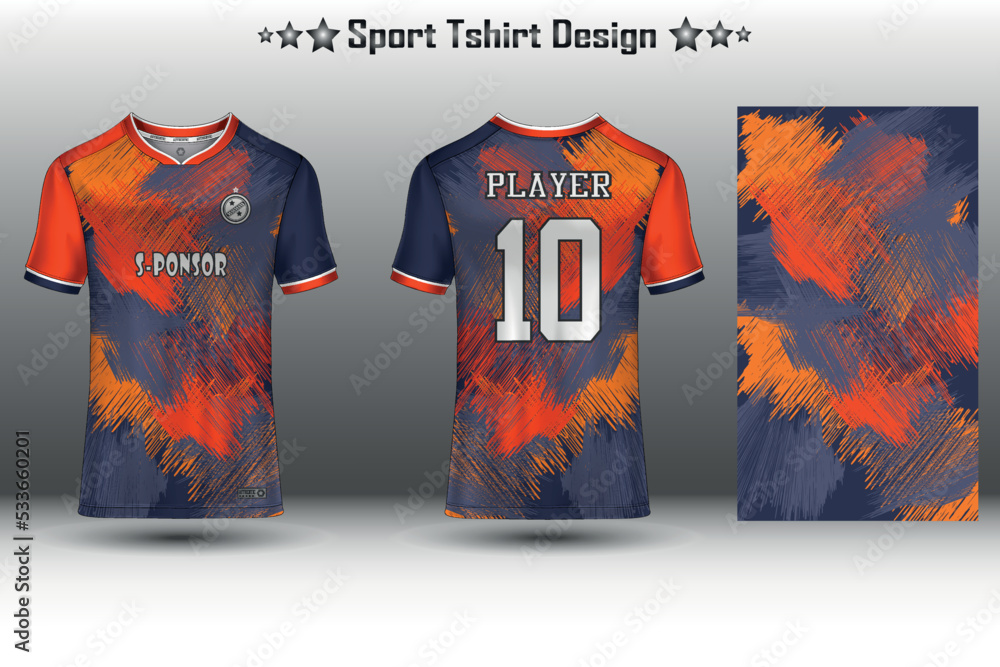 Soccer jersey mockup football jersey design sublimation sport t shirt design  collection for racing, cycling, gaming, motocross Stock Vector