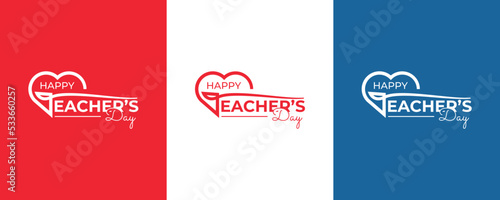 World, international happy Teacher's Day vector design, teachers day handwritten logo design, heart teacher's day logo template illustration.