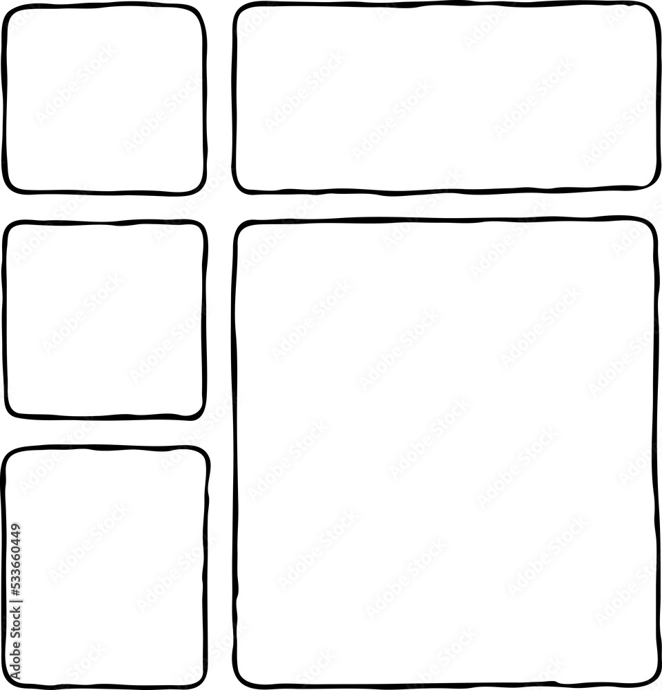 Comic page composition for backdrop layout. Black line graphic hand drawn illustration. Information box space for text, pictures, design. Decorative element borders vintage style hand drawing. Comic page composition for backdrop layout. Black line graphic hand drawn illustration. Information box space for text, pictures, design. Decorative element borders vintage style hand drawing.