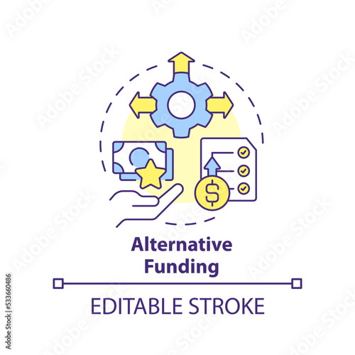 Alternative funding concept icon. Crowdfunding. Punditized business trend abstract idea thin line illustration. Isolated outline drawing. Editable stroke. Arial, Myriad Pro-Bold fonts used