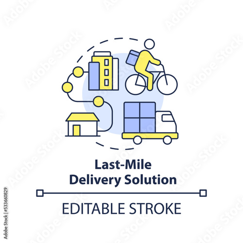 Last mile delivery solution concept icon. Delivery service. Future business trend abstract idea thin line illustration. Isolated outline drawing. Editable stroke. Arial, Myriad Pro-Bold fonts used