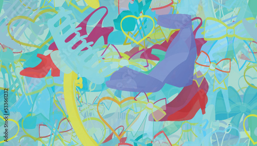 Background pattern abstract seamless design texture. Theme is about slide sandals, slip, clip, hair clips