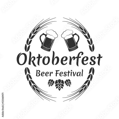 Oktoberfest text background. Beer festival icon, logo or label. October fest vintage design. Beer party banner template. Vector illustration.