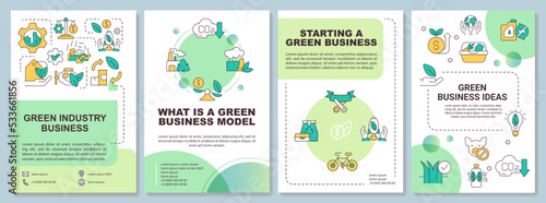 Ecological industry business green brochure template. Leaflet design with linear icons. Editable 4 vector layouts for presentation, annual reports. Arial-Black, Myriad Pro-Regular fonts used