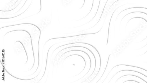 White paper cut white background. Abstract realistic papercut decoration textured with wavy layers and shadow. Topographic contour map abstract tech motion graphic design.