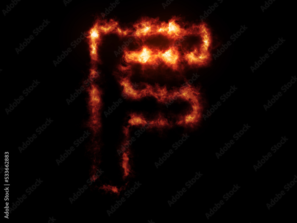 Flame Fonts. Letter F covered in fire