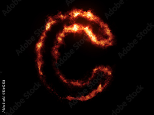 Flame Fonts. Letter C covered in fire