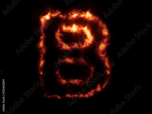 Flame Fonts. Letter B covered in fire