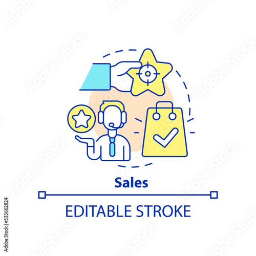 Sales concept icon. Close deal on phone. Type of telemarketing activities abstract idea thin line illustration. Isolated outline drawing. Editable stroke. Arial, Myriad Pro-Bold fonts used