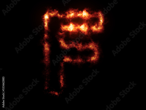 Flame Fonts. Letter F covered in fire