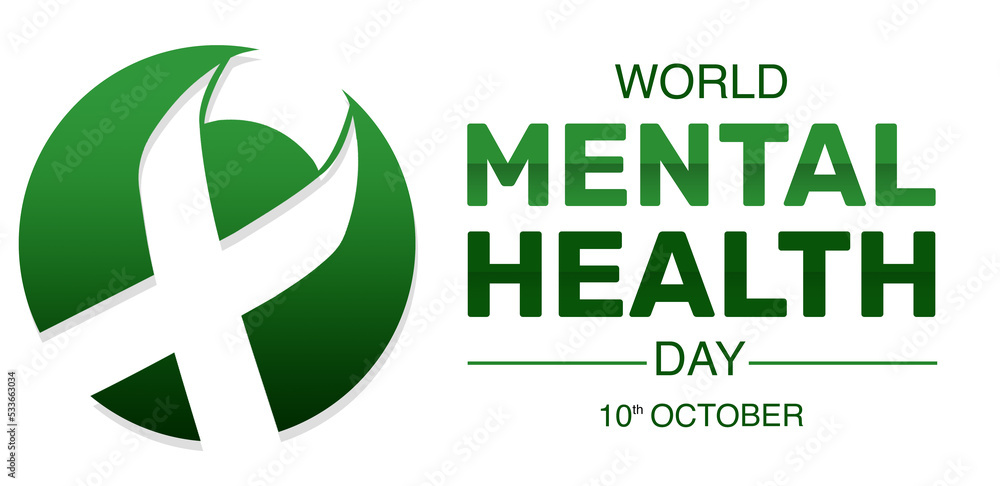 Mental health day concept banner design with green ribbon and ...