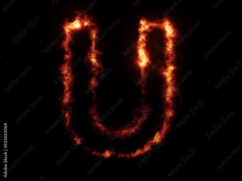 Flame Fonts. Letter U covered in fire Flame Fonts. Letter U covered in fire