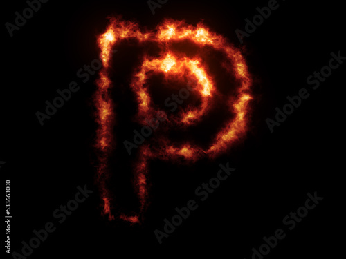 Flame Fonts. Letter P covered in fire