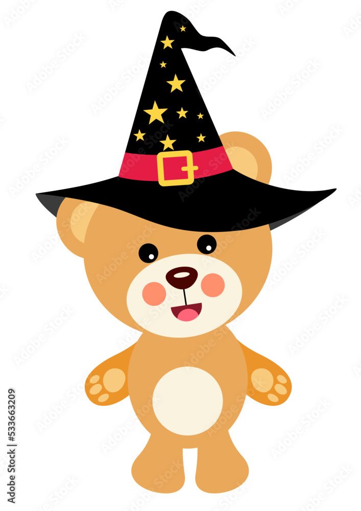 Fototapeta premium Halloween teddy bear with witch hat
