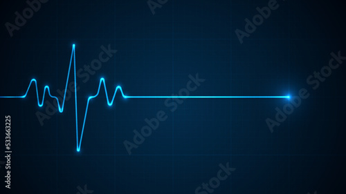 Emergency ekg monitoring. Blue glowing neon heart pulse. Heart beat. Electrocardiogram