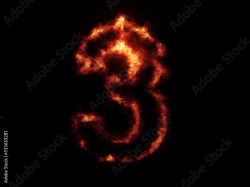Flame Fonts. Number 3 covered in fire