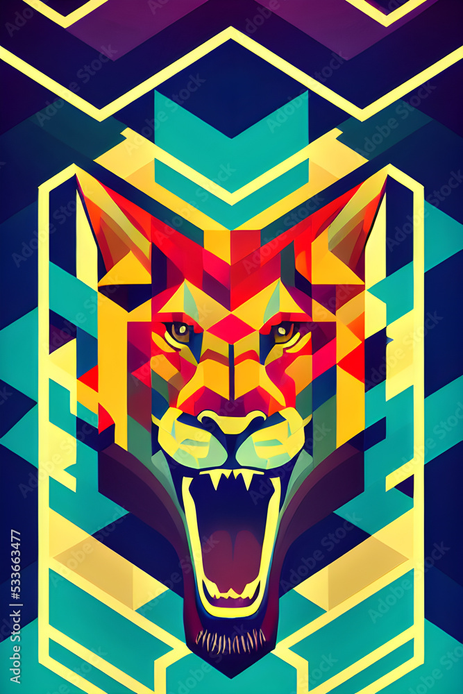 Obraz premium Illustration of a stylized portrait of a lion. This geometric art is perfect for a gift, or your own home decor.