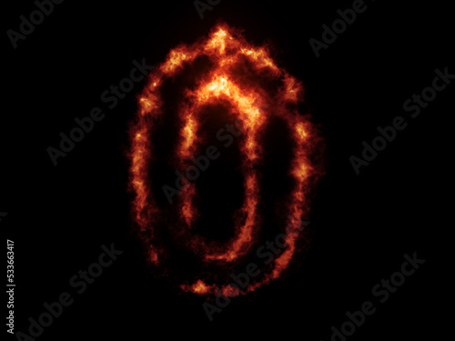 Flame Fonts. Number 0 covered in fire