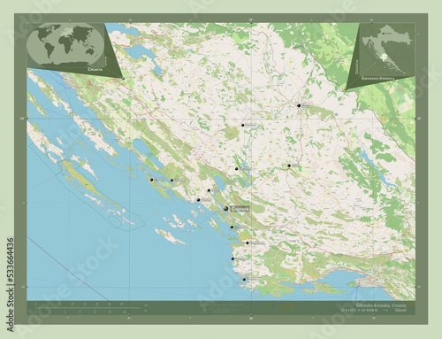 Sibensko-Kninska, Croatia. OSM. Labelled points of cities photo